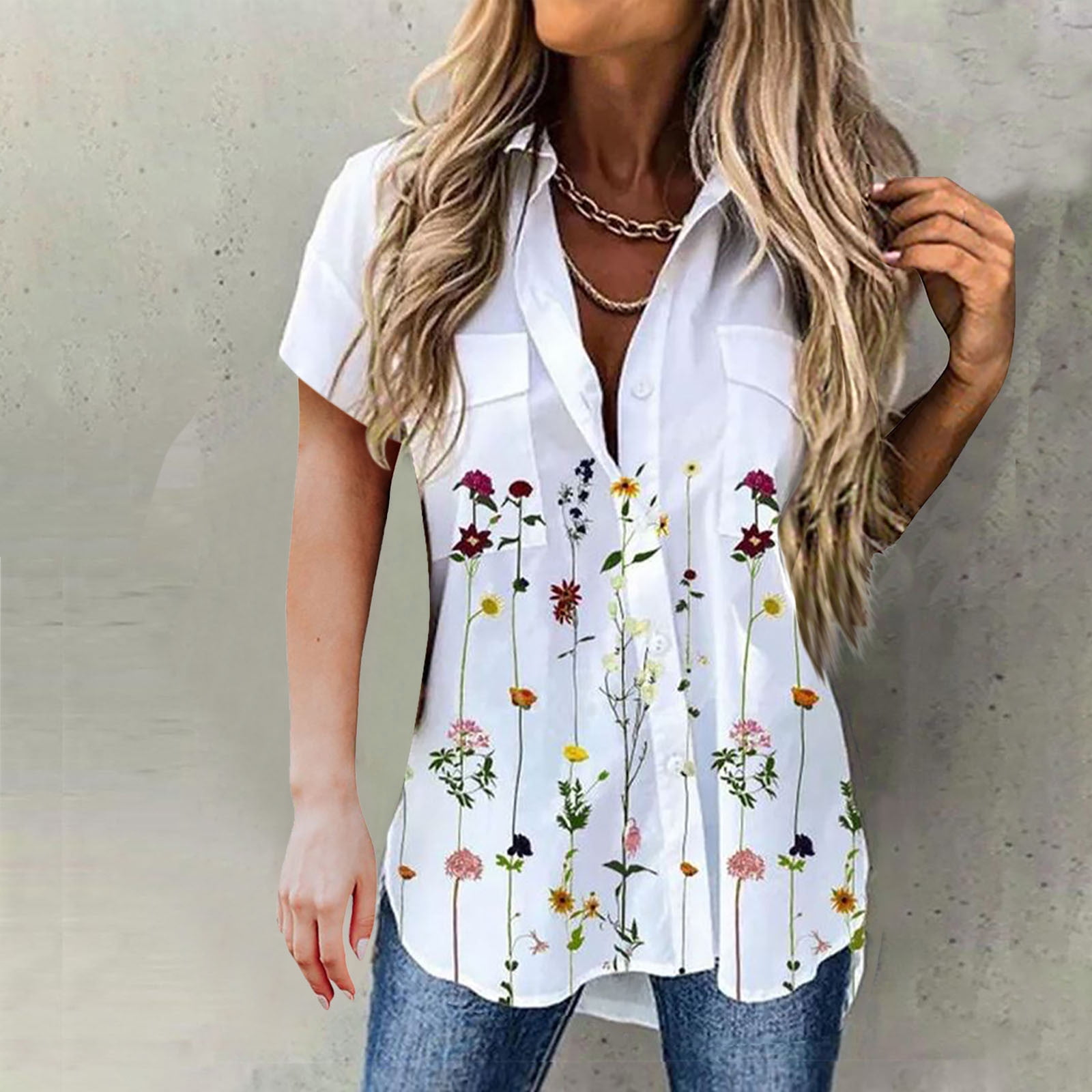 TIHLMK Women Tops Button Down Shirt Women Long Sleeve Blouse Blouse  Printing Tops Bussiness Casual Lapel Tops 