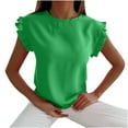 thumbnail image 1 of TIHLMK Women Tops and Blouses Fashion Women Summer Casual Round-Neck Short Sleeve Pullove Solid Blouse T-Shirt Green, 1 of 7