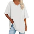thumbnail image 1 of TIHLMK Women Tops and Blouses Women's Casual V-Neck Half Sleeve Solid Loose Shirt Blouse Tops White, 1 of 9
