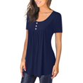 thumbnail image 1 of TIHLMK Women's Blouses Solid Color Crew Neck Button Pleated Tunic Casual T Shirt Top Blouses Gifts for Women, 1 of 8