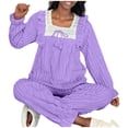 thumbnail image 1 of Lopecy-Sta Women's Flannel Pajamas Winter Casual Square Neck Mid-Length Nightdress Fleece-Lined Comfy Pajamas Sleepwear Set for Women, 1 of 8