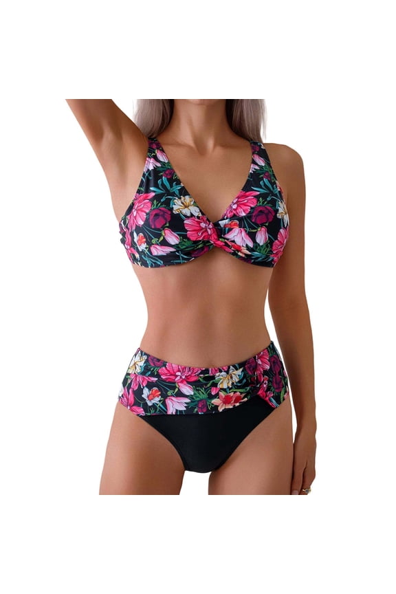 Women's High Waisted Bikinis 2026 Tummy Control High Waist Two Piece Swimsut Set with Criss Cross Back Beach Vacation Bathing Suit