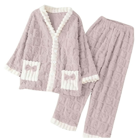 Lopecy-Sta Women's Home Clothes Plush Fleece Pajama Set Soft Warm Winter Pajamas for Women Cozy Lounge Sleepwear Pajama Nightgown Set