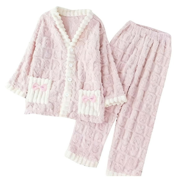 Lopecy-Sta Women's Home Clothes Plush Fleece Pajama Set Soft Warm Winter Pajamas for Women Cozy Lounge Sleepwear Pajama Nightgown Set