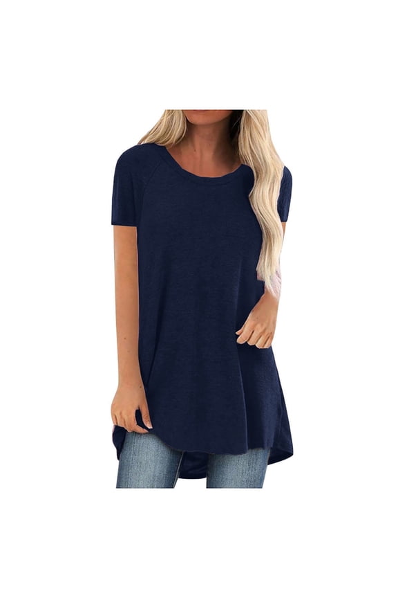 Women's Long Shirt Oversize Short Sleeve T-Shirt Tops Summer Crew Neck Casual Loose Blouse Gifts for Women