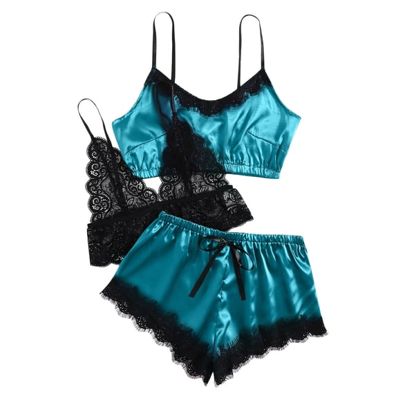 TIHLMK Women's Pajama Sets Women V-Neck Eyelash Lace Stain Camisole Pajamas Bowknot Shorts Set Gift for Women