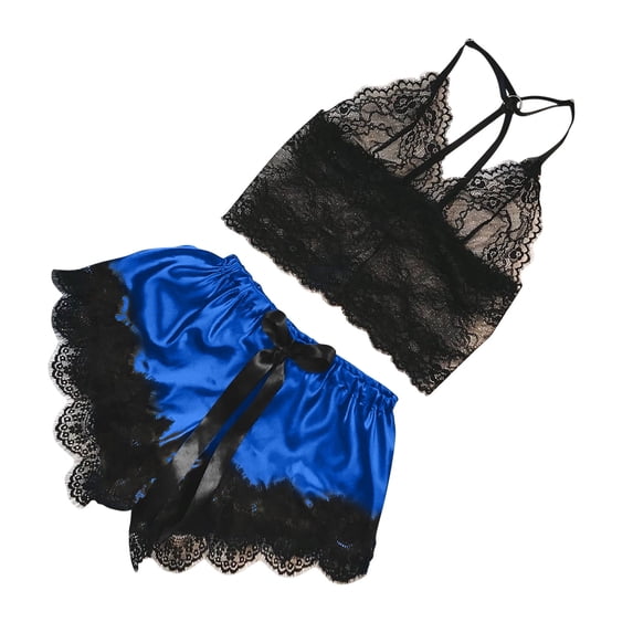 TIHLMK Women's Pajama Sets Women V-Neck Eyelash Lace Stain Camisole Pajamas Bowknot Shorts Set Gift for Women