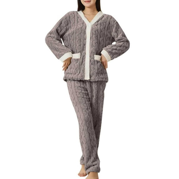 Lopecy-Sta Women's Sleepwear Pajamas Set Plush Fleece Pajama Set Soft Loose Solid Color Pajamas for Women Cozy Lounge Sleepwear Warm Pajama Set