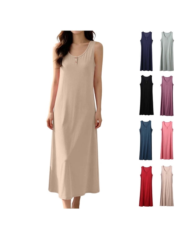 Women's Sleeveless Nightgowns Casual Breathable Loungewear Lightweight Plus Size Long Sleep Dresses