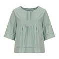 thumbnail image 1 of TIHLMK Women's Tops, Tees & Blouses Women's Casual Round Neck Half Sleeve Solid Loose Shirt Hallow Out Cotton And Linen Blouse Tops Green, 1 of 6
