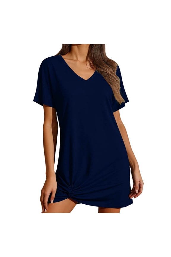 Women's V-Neck Short Sleeve Dresses Casual Vacation Dresses Twist Knot Loose Fit Summer Dresses