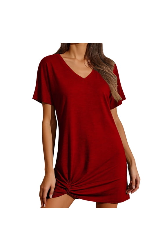 Women's V-Neck Short Sleeve Dresses Casual Vacation Dresses Twist Knot Loose Fit Summer Dresses