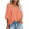 thumbnail image 1 of TIHLMK Womens Blouses Fashion Women Summer Casual Loose Short Sleeve Pullove Solid Blouse T-Shirt Orange, 1 of 7