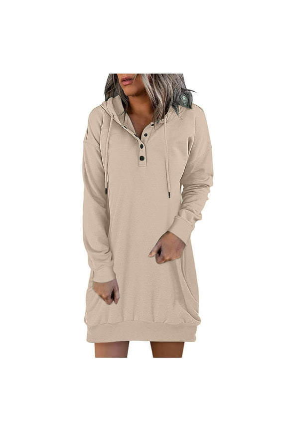 Womens Dresses Autumn Winter Long Sleeve Dress For Women Hooded Solid Casual Dress Gift for Women