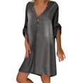 thumbnail image 1 of TIHLMK Womens Dresses Fashion Women Casual V-Neck Solid Dresses Summer Short Sleeve Pullover Denim Dress Gift for Women, 1 of 4