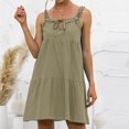 thumbnail image 1 of TIHLMK Womens Dresses Ladies Loose Solid Color Lace-Up Sleeveless Sling Ruffle Mini Dress, 1 of 7