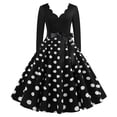 thumbnail image 1 of TIHLMK Womens Dresses Women's V-Neck Retro Print Polka-Dot Long-Sleeved Casual Bow Tie Stitching Large Swing Dress Gift for Women, 1 of 8