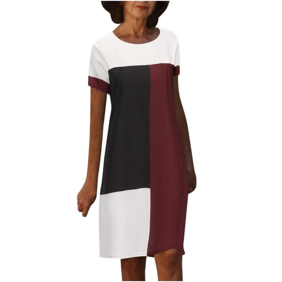 TIHLMK Womens Dresses Women's Round-Neck Fashion Casual Temperament Pullover Short Sleeve Print Casual Loose Waist Mid-Skirt Dress Gift for Women