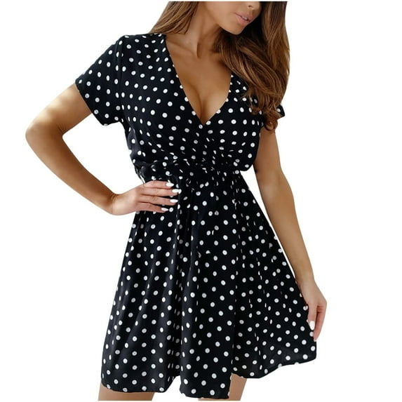 TIHLMK Womens Dresses Women's V-Neck Printing Loose Casual Fashion Summer Short Sleeve Dress