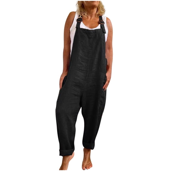 TIHLMK Womens Jumpsuit Fashion Womens Ethnic Style Solid Cold Shoulder Pockets Suspender Cami Pants Jumpsuit Gifts for Women