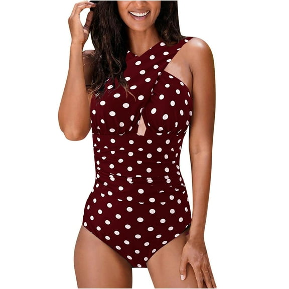 TIHLMK Womens One Piece Swimsuits Women's Dot Printing Conjoined Body Swimsuit Twining Overlapping Bikini Swimsuit