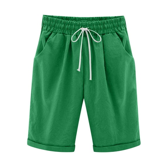 TIHLMK Womens Pants Short Women's Summer Solid Five Points Large Size Cotton Linen Pants Casual Pants Gift for Women