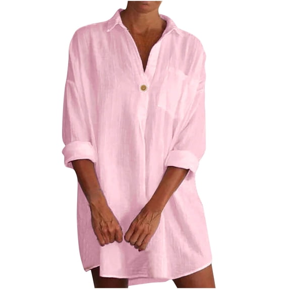 TIHLMK Womens Pullover Sweatshirts Women's V-Neck Solid Color Shirts Mid-Length Tops Long-Sleeve V-Neck Tops/Shirts Gifts for Women