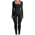 thumbnail image 1 of TIHLMK Womens Rompers Jumpsuits For Women Long Sleeves Solid Color Square Collar Sports Elastic Pants Romper Pants Gifts for Women, 1 of 5