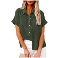 thumbnail image 1 of TIHLMK Womens Shirts Army Green Women's Tops Fashion Solid Button Shirt Female V-Neck Loose T-shirt Blouse Gift for Womens Tops, 1 of 5
