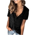 thumbnail image 1 of TIHLMK Womens Shirts Black Fashion Women Casual Solid Short Sleeve Turn-down Collar T-Shirt Blouse Tops Gift for Womens Tops, 1 of 7