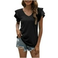 thumbnail image 1 of TIHLMK Womens Shirts Black Women's V- Neck Solid Color Short Sleeve Lapel Tops Gift for Womens Tops, 1 of 5