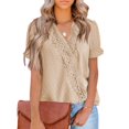 thumbnail image 1 of TIHLMK Womens Shirts Khaki Fashion Women's Summer Casual V Neck Short Sleeve Solid Color Tops Pullover Blouse Gift for Womens Tops, 1 of 3