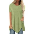 thumbnail image 1 of TIHLMK Womens Shirts Mint Green Women Plus Size Button Solid Round Neck Short Sleeve Irregular T-shirt Blouse Tops Gift for Womens Tops, 1 of 6