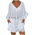 thumbnail image 1 of TIHLMK Womens Shirts White Womens Short Sleeve Plus Size Solid Hollow Out V-neck Pullover Tops Shirt Gift for Womens Tops, 1 of 9