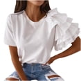 thumbnail image 1 of TIHLMK Womens Shirts White Women Casual O Neck Solid Color Lace Short Sleeve Tops Blouse T Shirt Gift for Womens Tops, 1 of 7