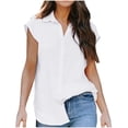 thumbnail image 1 of TIHLMK Womens Shirts and Blouses Plus Size Womens Button Down Shirt Turndown Collar Solid Color Loose Summer Short Sleeve Top Blouses White Shirt, 1 of 7