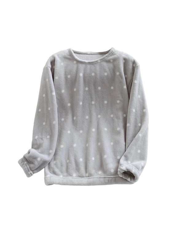 Womens Sleepwear Top Fuzzy Pajama Tops Long Sleeve Fleece Flannel Pj Winter Warm Thick Sleeping Pullover Sleepwear
