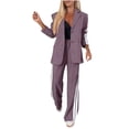 thumbnail image 1 of Lopecy-Sta Womens Two Piece Outfits Striped Side Button Blazer and Pants with Pockets Sets Business Casual Pant Suits Set, 1 of 9