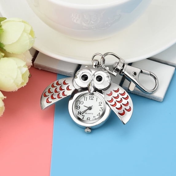 TIHLMK Womens Watch Fashion Gorgeous Owl Watch Clip Pocket Keychain