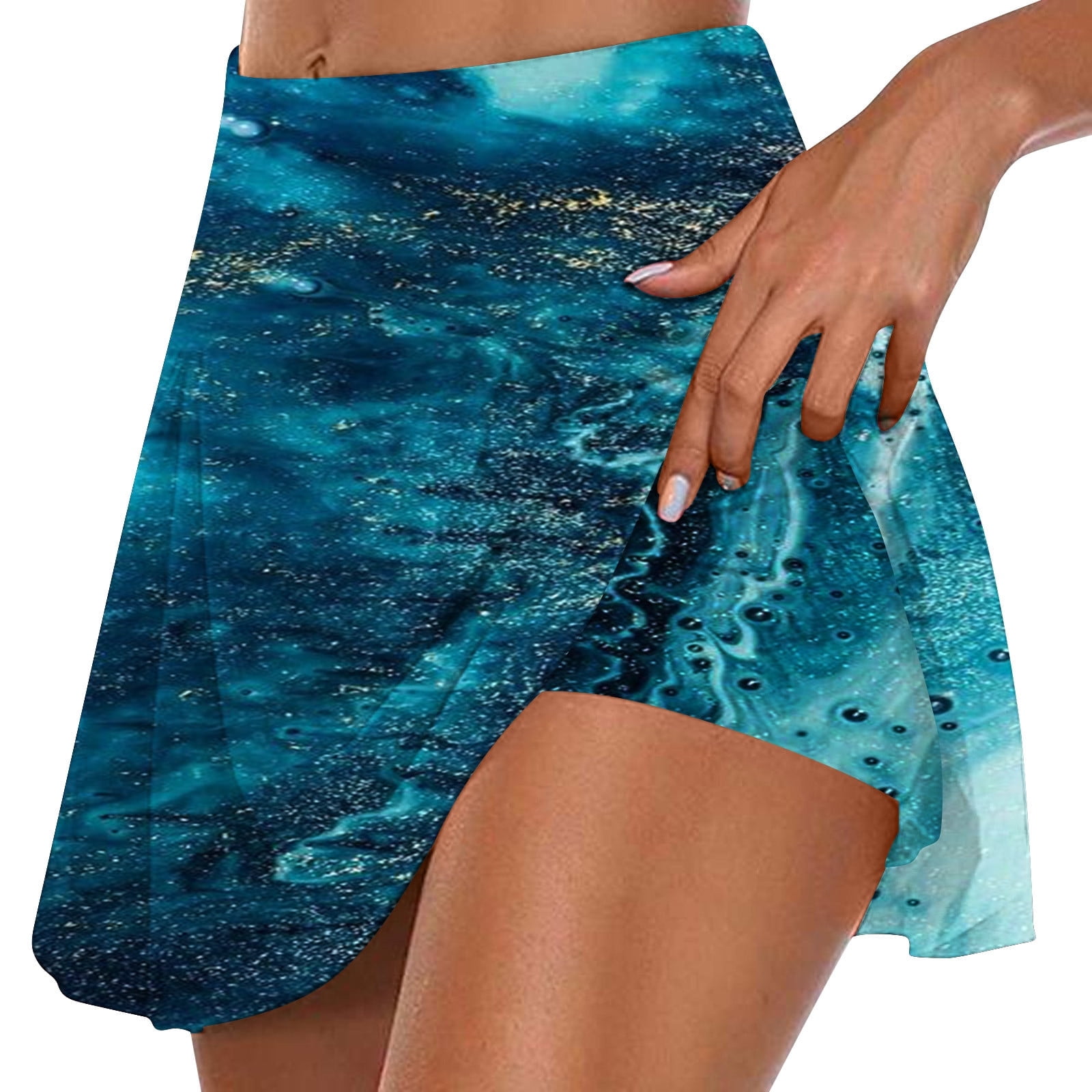 Sports Shorts Women Fake Two-piece Fitness Pants Mesh Lace Yoga Clothes Three-quarter Pants