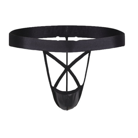 TIHLMK Men Underwear Bare Buttocks Patent Leather Underpants Thong G-String