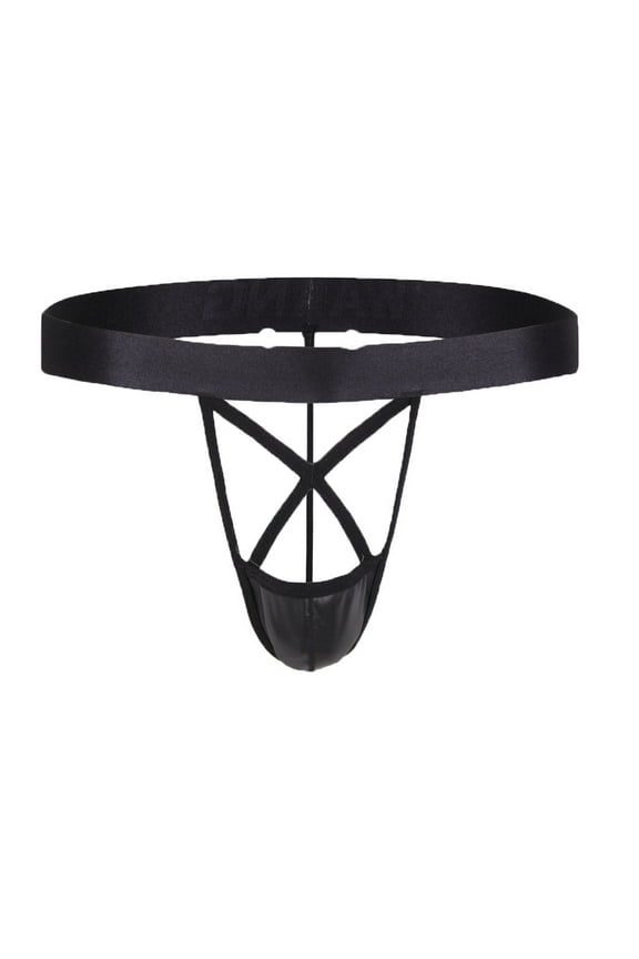 Men Underwear Bare Buttocks Patent Leather Underpants Thong G-String