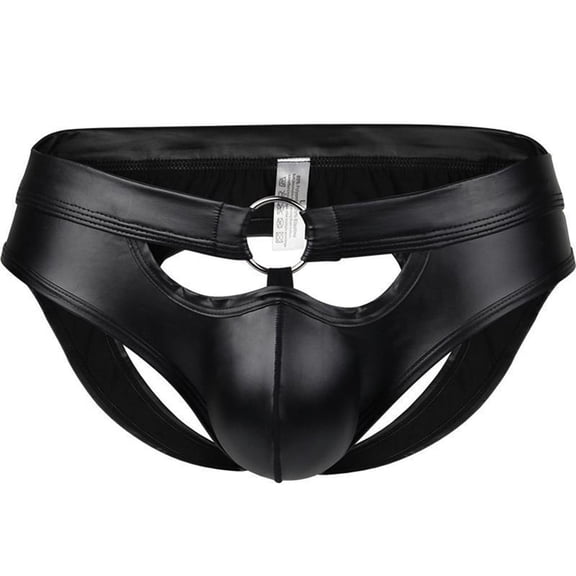 TIHLMKi Men's Lacquered Leather Hollow Ring Underwear Fashionable Underwear