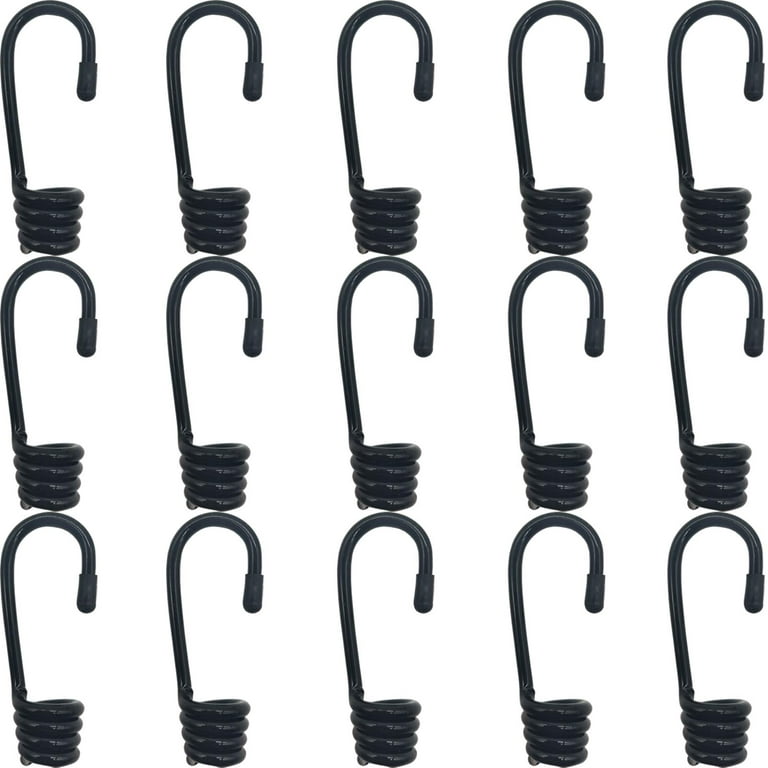 TIHOOD 15pcs 3/8 inch Plastic-Coated Bungee Shock Cord Hook Spiral Wire Hooks End for Elastic Rope Strapping Tape (Without Bungee Cords)