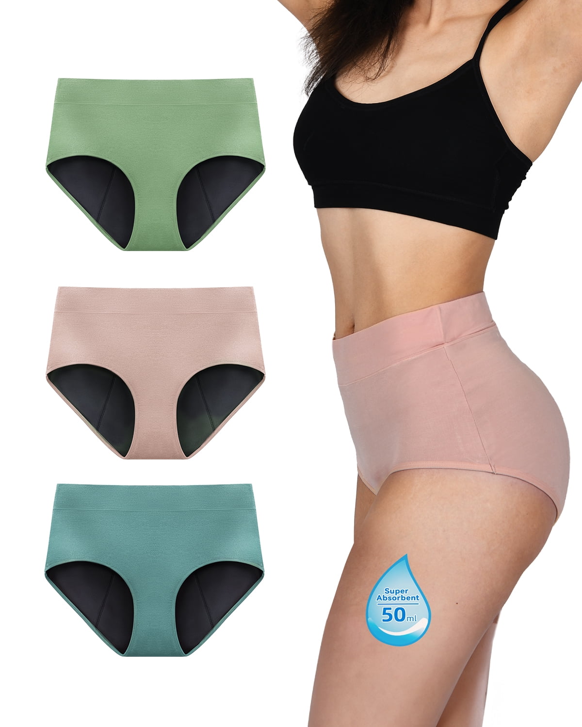 Buy IINTI-MACY 4 Menstrual Panty, Ultra Absorbent, Equivalent to 10 Pads, All  Types of Flow, Cotton, Post-Partum, Pouch and Wash Bag Included, Black, Green, Purple