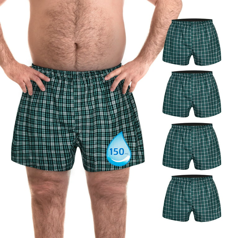 TIICHOO Men's Incontinence Underwear Washable Reusable Urinary Leak Proof  Boxer Shorts with Fly Regular Absorbency 4 Pack (Large, Green Plaid)