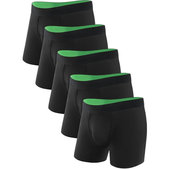 TIICHOO Mens Incontinence Underwear Washable with Fly Leakproof Underwar Boxer Briefs Pack of 5(XL,5 Black)