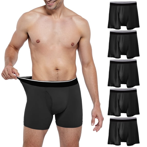 TIICHOO Mens Incontinence Underwear Washable with Front Fly Soft Protective Leak Proof Underwear 5 Pack (Small, 5 Black)