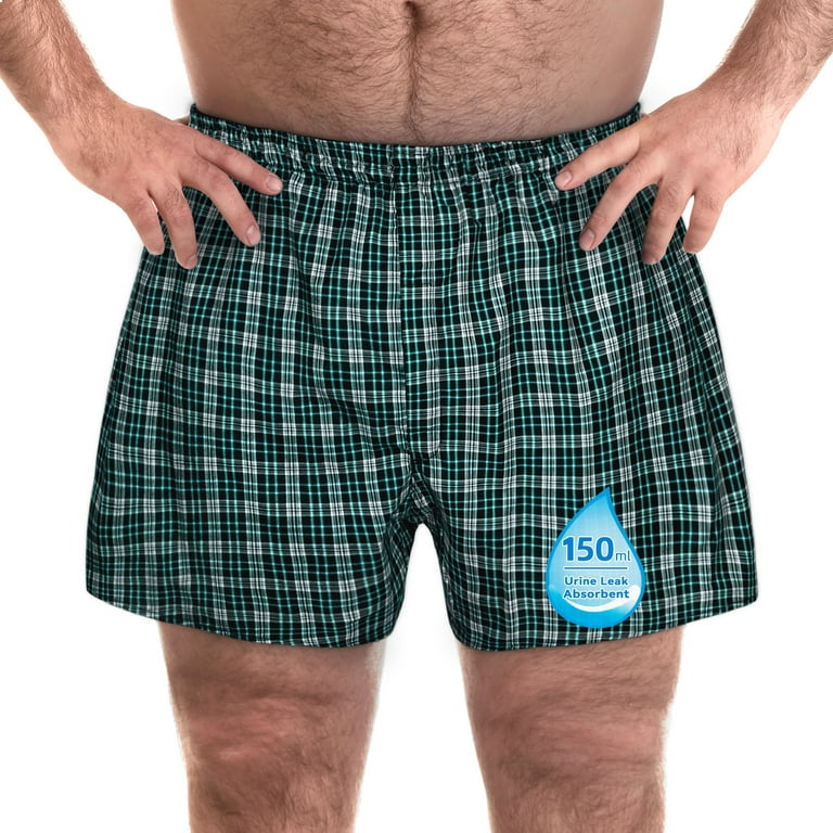 TIICHOO Washable Incontinence Underwear for Men Regular Absorbency Reusable  Urinary Leak Proof Boxer Shorts with Fly 1 Pack (3X-Large, Green Plaid)