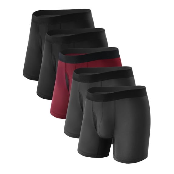 TIICHOO Washable Incontinence Underwear for Men Soft Leakproof Underwear for Men Boxer Briefs 5 Pack (Large, 2 Black/2 Grey/Burgundy)